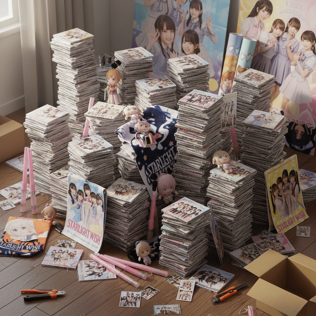積んだCDとグッズ